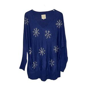 NWOT Chaser Rhinestone Snowflake Oversized V Neck Sweater Sz. S